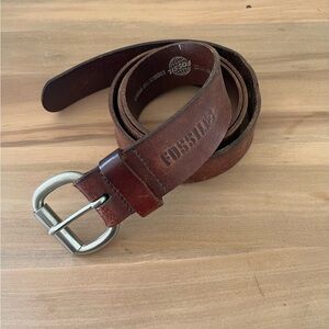 Fossil Dark Brown Leather Belt with Silver Buckle